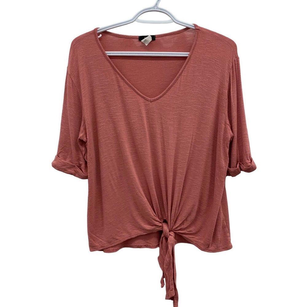 Vintage K&C Womens 3/4 Sleeve Blush Pink Tie Hem V Neck Rayon Top Size Small​​
